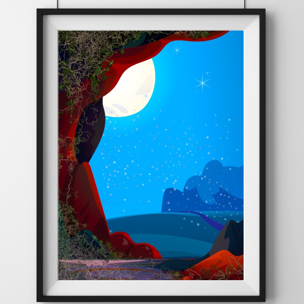 The Moonlit Cave 8 1/2”x11” Handcrafted Digital Art Print Does Not Include Frame